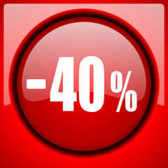 40 percent sale retail red icon plastic glossy button