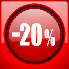 20 percent sale retail red icon plastic glossy button
