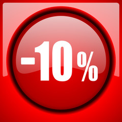 10 percent sale retail red icon plastic glossy button