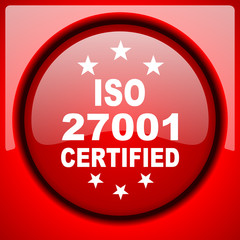 iso 27001 red icon plastic glossy button