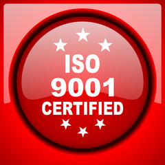 iso 9001 red icon plastic glossy button