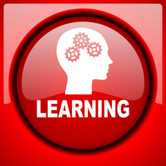 learning red icon plastic glossy button