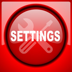 settings red icon plastic glossy button