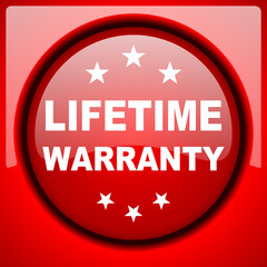 lifetime warranty red icon plastic glossy button