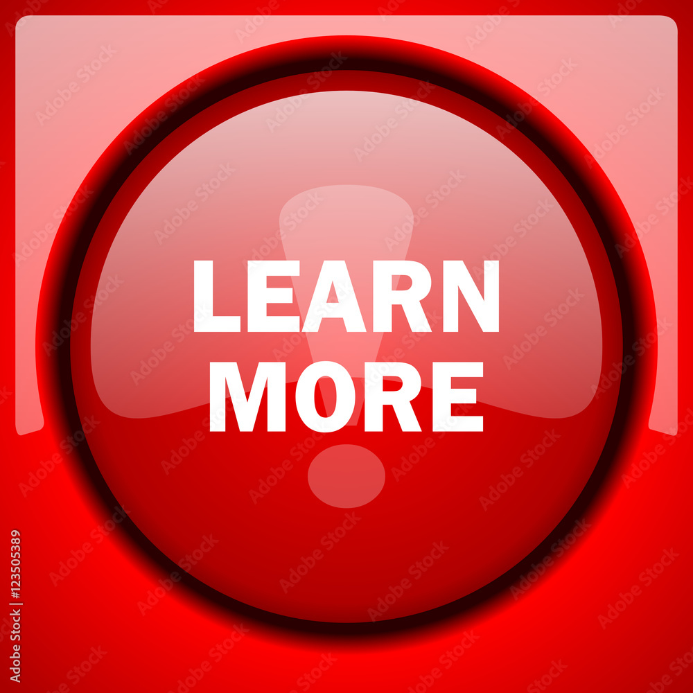 Poster learn more red icon plastic glossy button