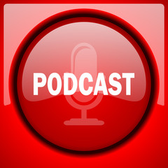 podcast red icon plastic glossy button