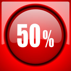 50 percent red icon plastic glossy button