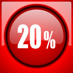 20 percent red icon plastic glossy button