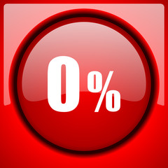 0 percent red icon plastic glossy button