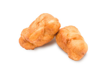 Puff pastry with jam on white background
