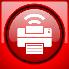 printer red icon plastic glossy button