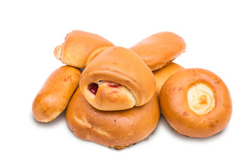 variety of fresh pastries on white background
