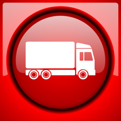 delivery red icon plastic glossy button