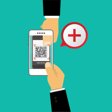 Mobile phone scanning qr-code,Add friend concept