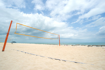 Beach Volleyball net on the beach with blue sky