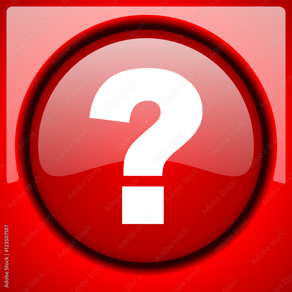 Poster question mark red icon plastic glossy button