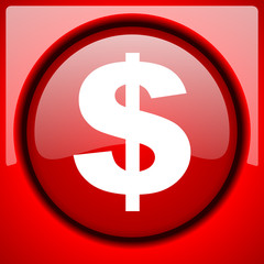 dollar red icon plastic glossy button