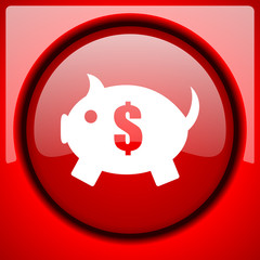 Obraz premium piggy bank red icon plastic glossy button