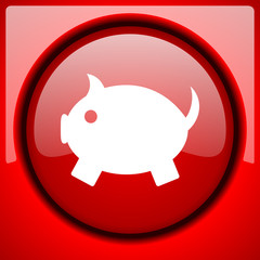 piggy bank red icon plastic glossy button
