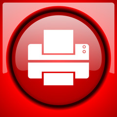 printer red icon plastic glossy button