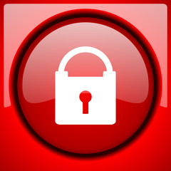padlock red icon plastic glossy button