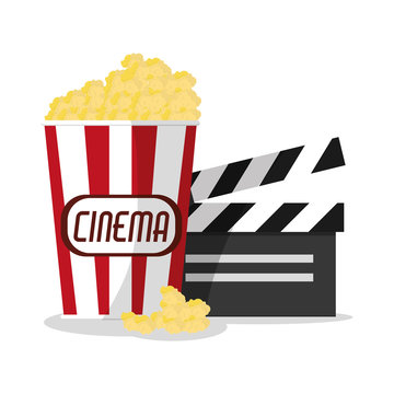 Pop corn and clapboard icon. Cinema movie video film and entertainment theme. Colorful design. Vector illustration