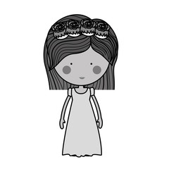 monochrome bride with dress and crown of roses vector illustration