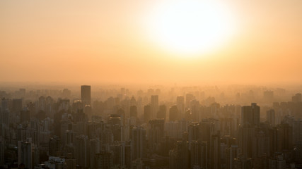 Fototapeta premium city at misty sunset.