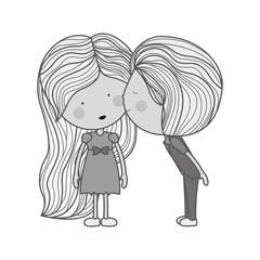 monochrome boy kissing girl in cheek vector illustration