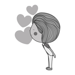 silhouette boy kissing hearts in the air vector illustration