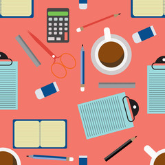 Vector Seamless School and Office Supplies Pattern for background