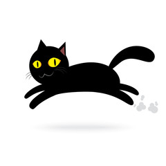 black cat jump isolated background, happy halloween day