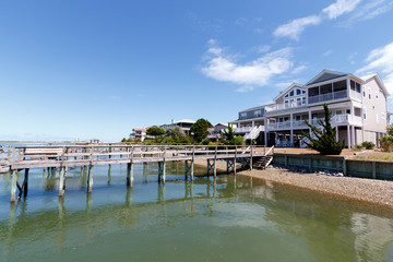 Fototapeta na wymiar Luxury beach vacation rental houses on the inter coastal waterway, North Carolina