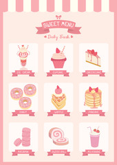 Strawberry flavor for sweet dessert and drink  menu cafe decoration with awning on pastel background colors.Illustration vector.