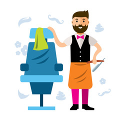 Vector Barbershop, hair male salon. Flat style colorful Cartoon illustration.