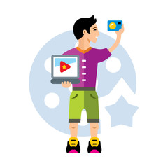 Vector Video Blogger. Flat style colorful Cartoon illustration.