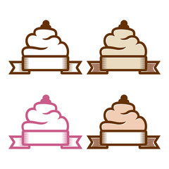 Cupcake Cream Ribbon Banner Emblem Badge Symbol