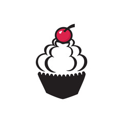 Cherry Cupcake Cream Simple Logo Symbol