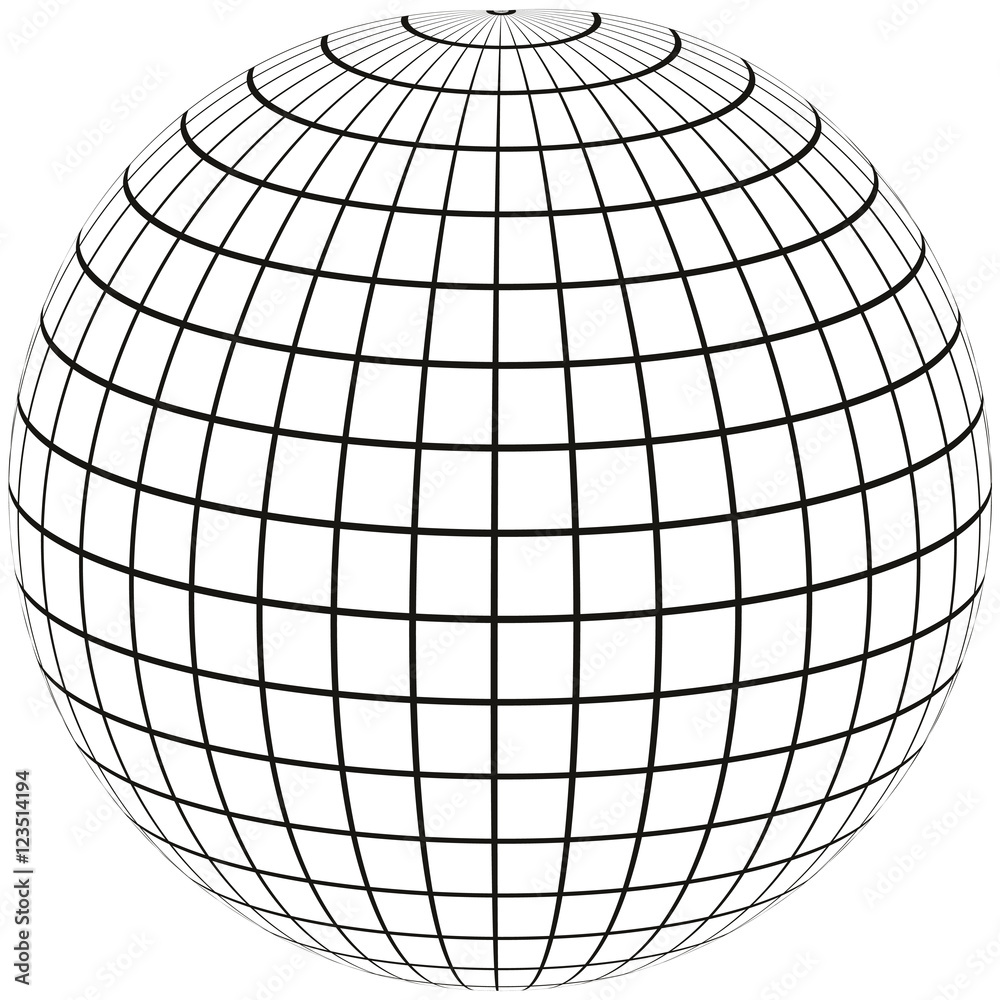 Poster ball with lines Earth globe with Meridian and longitude, 3D sphere vector illustration of angering print or website design