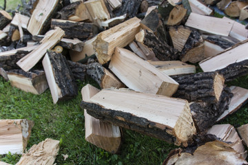 A pile of chopped wood.