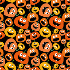 Pumpkin seamless pattern on black background Background for Halloween party yellow and orange pumpkin Pumpkin seamless background Wallpaper