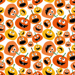 Naklejka premium Pumpkin seamless pattern on white background Pumpkin seamless background Wallpaper Background for Halloween party yellow and orange pumpkin