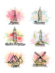 Flower watercolor elements