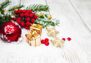 christmas decorations in snow