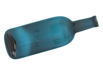 flat blue glass bottle