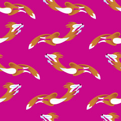 Seamless pattern fox jumping on pink color background