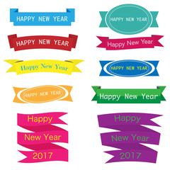 Set of Happy New Year Text Ribbon Banner Label