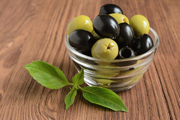 Black and green olives
