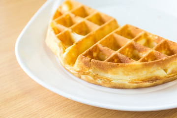 homemade waffle in white dish