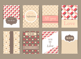 Set of Greeting card for Valentines day. Vintage and romantic backgrounds. Vector Design Templates Collection